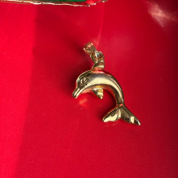 Gold Dolphin Necklace Pendant - Picture 5 of 6